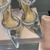 Womens High Heels Party Dress Shoe Transparent PVC Mix Silver Leather with Diamond and Beading Pearl Chain Fashion Sexy320o