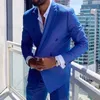 Kraliyet Mavi Erkekler Suit Slim Fit ile Kruvaze 2 Parça Damat Smokin için Düğün Balo Erkek Moda Ceket Pantolon Yeni 2021 X0909