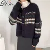 H.Sa Kobiety Casual Cardiganss Z Długim Rękawem Miękkie Ciepłe Panie Dzianiny Jumper Topy Argyle Vintage Sweter Cardigan Kobieta 210417