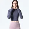 Koşu Ceketler Kadın Kırpma Tops Fermuar Uzun Kollu Başparmak Delik Bluz 82M48 Flex Ince Günlük Yoga T Gömlek