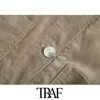 Kvinnor Mode med fickor Oversized Corduroy Blusar Vintage Långärmad Button-up Kvinnor Chic Overhirt 210507