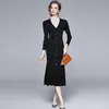 Mode ontwerper vrouwen herfst winter elegante trui jurk vrouwelijke gebreide partij gewaad dame zwarte casual midi jurken vestidos 210525