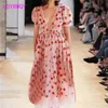 Aardbeien jurk vroege lente Franse vrouwen kantoor dame knielang polyester chiffon 210416