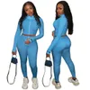 Designer Kvinnor Tracksuits 2 Piece Set High Collar Broderade Letter Zip Top Leggings Sports Outfits Dam Casual Jogging Suits