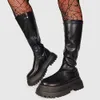 真新しいチャンキープラットフォーム秋冬ブーツ女性の靴ファッションクールストリートゴシックブラックライディングブーツシューズ履物Y0914