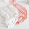 Summer Baby Girls Rompers Clothes Bodysuits Lace Fly Sleeve + Cap Infant Bodysuit 210429