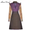Mode Designer Dress Spring Women's Dress Stand Collar Ruffles Flare Sleeve Lace Vintage Print Dresses 210524
