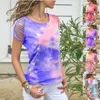 Große Größe Sommer Frauen Tie Dye Drucken T-shirt Casual Kurzarm Frauen Aushöhlen T-shirt Mode Loch Gradienten T kleidung