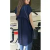 Plus la taille des chemisiers en mousseline de soie en vrac pour les femmes bleu marine blanc couleur irrégulière manches courtes été automne mode tops blusas vêtements 210527