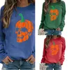 Desenhos animados Holloween Day Roupas Pullover das Mulheres Hoodies Redondo Pescoço Skeleton Pumpkin Imprimir Camisa Sweater Sweater Solto Sports Tops Casuais T Camiseta G89S5G1