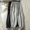 Korobov coreano solto casual mulheres calças vintage sólido elásticos altos cintura harem calça nova chique sólido streetwear corredores 210430