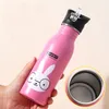 Cute Children Water Bottle Portable Outdoor Stainless Steel s Animal Pattern Cup Cold Drink with Straw 220217