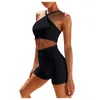 Kvinnors Shorts Sport Set Kvinnor Crop Top Yoga Workout Suit 2 Piece Cross Shoulder Straps Tank High Waist Set Set Gym Kläder