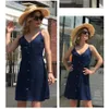 Summer Women Dress Vintage Sexig Bohemian Beach Robes Sundress Red White Female Back Strap Openwork ES 210517