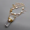 Yygem Natural Quartz Point Wisiorek Biała Barokowa Pearl Pearl Złoty Łańcuch Naszyjnik 18 "dla kobiet