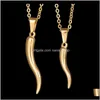 Pendant Necklaces Italian Horn Necklace Stainless Steel For Women Men Gold Color 50Cm Nxdar Fb2Ti