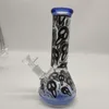 20 cm 8-calowy Hookh Premium Blue Tip and Bottom Anime Theme Black Skull Kitty Pipe Water Glass Bongs z 14mm Dinstem i Bowl 2 w 1 Gotowy do użycia