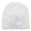 15 * 14 cm fastfärg handgjorda stickade nyfödda hattar mode net garn blomma elastisk keps barn blommig huvudbonad parti dekoration