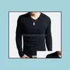 T-Shirts Tees & S Mens Clothing Apparel Men Basic With Cotton V-Neck Long Sleeved Slim Fit Casual T-Shirt Tops Tee Black White Bray Brown Ar