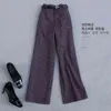 Jesień i zima Koreański styl Wysoka talia Odchudzanie Plaid Woolen Szeroko nogi Spodnie Wszechstronne Spodnie Kobiet 210527