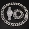 20mm hommes hip hop bijoux ensemble couker collier bracelets montres 3 pièces ensembles de lien Miami cubain chaîne en zircone cubique glacée glacée glacée glaçante