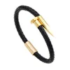 Bracelet de luxe en cuir avec breloque en acier inoxydable plaqué or 18 carats, cadeau pour hommes et femmes