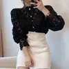 Artı Boyutu Kadınlar Moda Yaz Bluz Petal Kol Standı Yaka Dantel Çiçek Casual Gömlek Oymak Mujer Blusas Tops