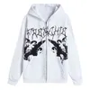 الشارع هوديي الهيب هوب من النوع الثقيل ملاك داكن طباعة سترة معطف القوط harajuku y2k الملابس zip up hoodie punk outwear 220110