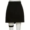 Готическая черная пэчворка мини-юбка с металлической пряжкой карманные женские Y2K Streetwear высокая талия Harajuku юбки корейская мода 210517