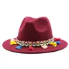 Fedora chapéus mulheres western cowgirls cinto fivela fivela mulheres chapéus vermelhos inferior sólido largo borda casual outdoor mulheres felted mulheres chapéu