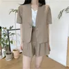 Korean Solid Two Piece Sets Outfits Women One-button Short Sleeve Blazer + Shorts Suits Fashion Simple Casual 2 Pcs 210513