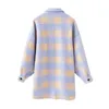 Kvinnors Jackor Plaid Jacka Coat Pocket Batwing Långärmad Loose Lapel Casual Ladies Top