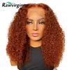 Koronkowe peruki Bob Perruque Cheveux Humain Pomarańczowy Kędzierzawy Peruek Przód Ludzki Włosy Imbir Remy Dla Kobiet
