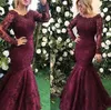 Burgundy Lace Mermaid Mother of the Bride Dresses Pearls Beading Neck Long Sleeve Floor Length Wedding Party Formal Evening Gowns 4500147