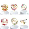 Bannières en gros 14 Styles Cupcake Topper Flower Toppers Choix pour les décorations d'anniversaire Home Party Anniversaire Fête des Mères Gâteau Décorer