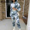 Loungewear Women Casual Loose Tie Dye Long Sleeve Hooded Sweatshirt&woman Pants Fashion Sale Pocket Strappy Dresy Damskie 210513