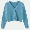 Pink Cardigan Womens Long Sleeve Cropped Sweater Fashion Knitted Clothing Solf V-neck Tops Green 211018