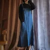 Johnature осень сплошной цвет ремешок платье свободно льняные повседневные винтажные женщины ретро старинные All- Match Свободные карманы платье 210521