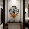 Dekorativa föremål Figurer 3d Round Tree of Life Wall Hanging Decorations Diameter 60cm Iron Art Home Ornament Decoration