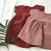 Girls' literary linen dress 2020 summer new cotton and linen loose short-sleeve ramie princess dresses TZ39 Q0716