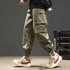 Mens Streetwear Pants Khaki Ribbons Hip Hop 2021 Casual Hip Hop Trousers Multi pockets Joggers Y0927