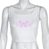 Broderie Papillon Débardeurs Tees Femmes E-fille Été SleevlCasual Crop Top Dames Blanc Mini Gilet Streetwear Vêtements X0507