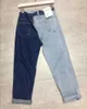 SuperAen Falsi Jeans Patchwork in Due Pezzi a Contrasto di Colore per Donna Pantaloni Harem Capris a Gamba Larga 210922