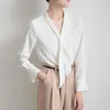 Women's Blouses & Shirts Fashion White Blouse Women 2021 Long Sleeve Bow Tie V-Neck Solid Black Apricot Female Autumn Office Tops Blusa Femi