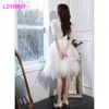 LDYRWQY summer Korean edition fashion sexy white socialite temperament French bouffant gauze dress 210416