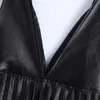 Kvinnor höst pu västar klänning ärmlös v-hals svart pläterad kvinnlig elegant mode street mini a-line klänningar kläder vestidos 210513