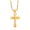 18 k Solid Fine Yellow Gold Cross Pendant Filled CZ Charms Lines Necklace Christian Jewelry Factory God gift230D