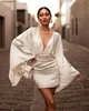 女性ドレスフレアスリーブVネックホワイトセクシードレスプラスサイズヴィンテージショートサマーファッション210524