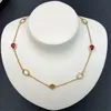 Red Crystal Letter Floral Chain Necklaces With Box Simple Elegant Golden Jewelry Personality Seiko Lady Necklace Rhinestone Party Chains