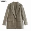 Woman Oversized Plaid Jacket Blazer Female Long Single Button Suits Ladies Casual Formal Clothes 210421